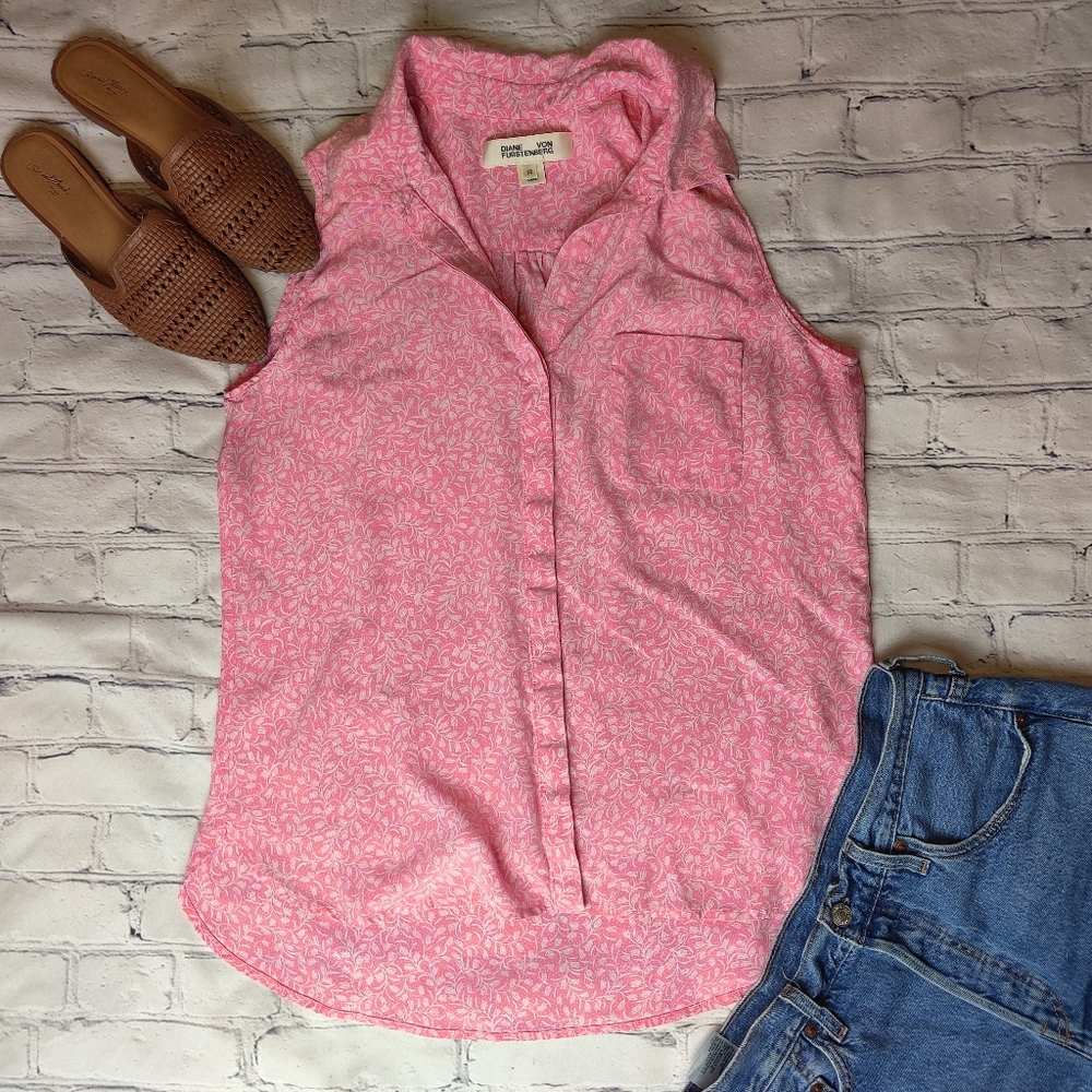 DVF | Floral Silk Button Front Sleeveless Shirt